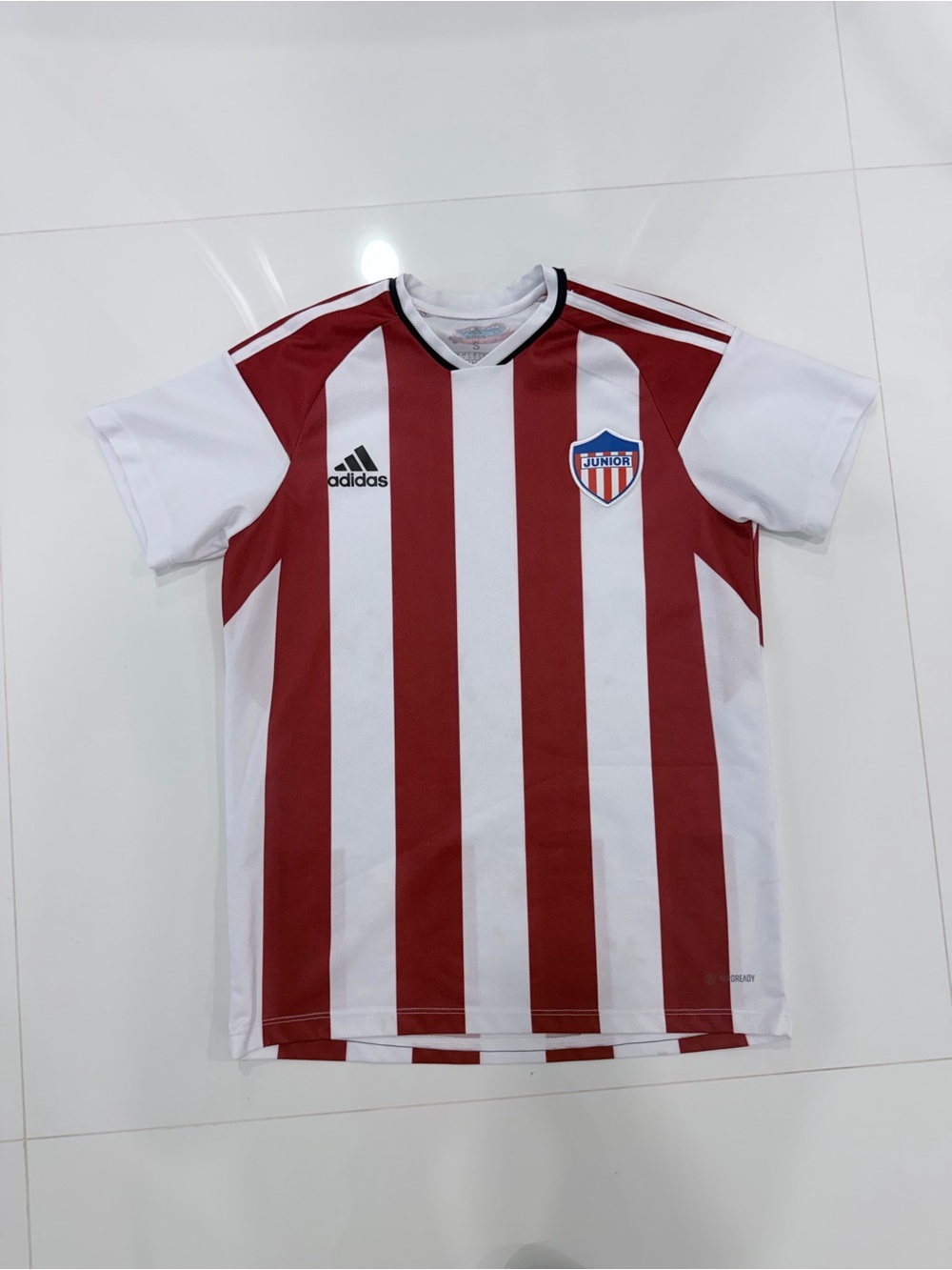 Adidas Junior Barranquilla Soccer Jersey Red White Striped Size S